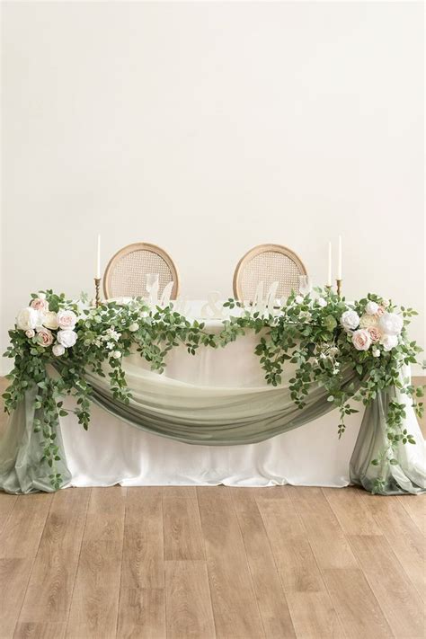 Large Floral Swag Set For Rectangle Head Table In White Sage Head