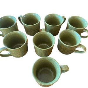 Set Of Atkins Stoneware Mugs Speckled Green Sunflower S