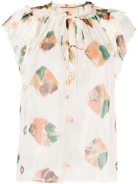 Ulla Johnson Graphic Print Silk Blouse In White Lyst