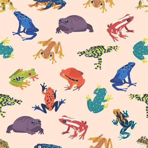 Premium Vector Vibrant Seamless Pattern Featuring Exotic Frogs In