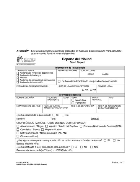 Dshs Formulario 27 095 Fill Out Sign Online And Download Printable