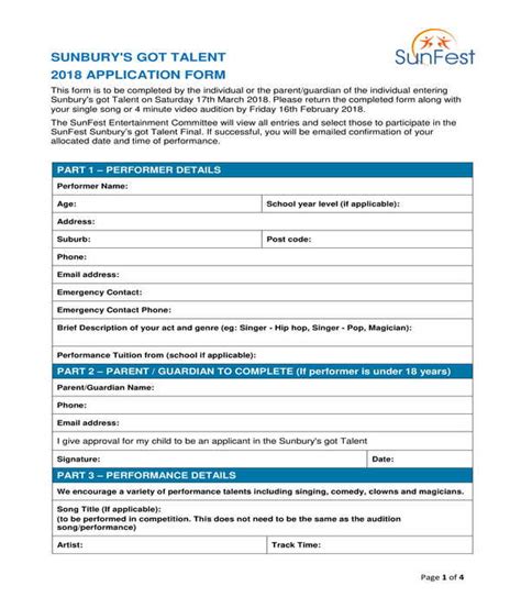 Free Talent Application Forms In Pdf Ms Word