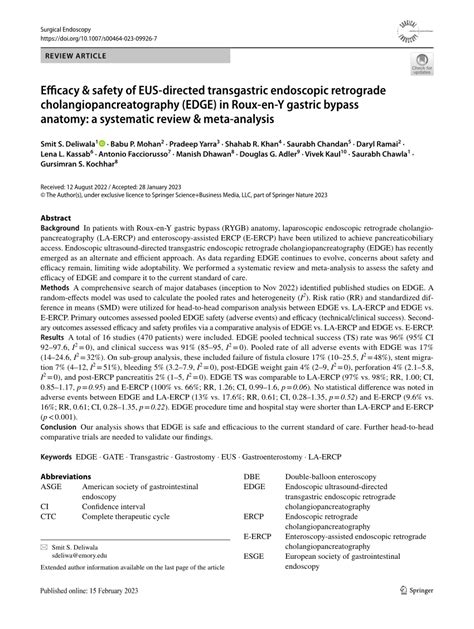 PDF Efficacy Safety Of EUS Directed Transgastric Endoscopic