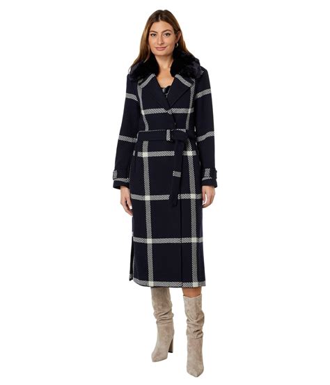 Vince Camuto Plaid Wool Coat V22767b In Blue Lyst