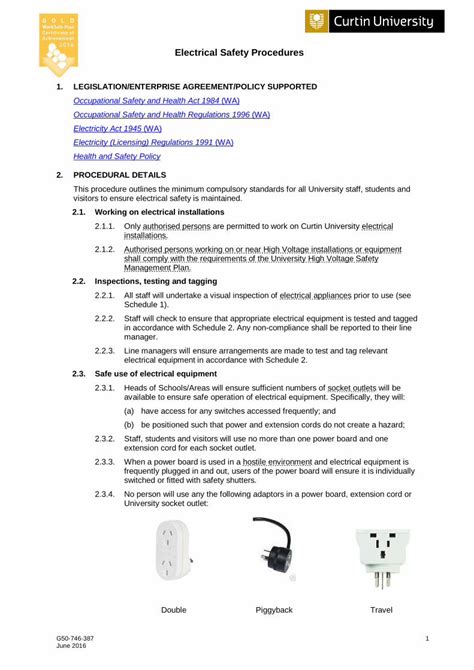 Pdf Electrical Safety Procedures Curtin University · Electrical