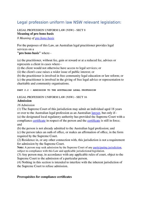 Legislation For Ethics Legal Profession Uniform Law Nsw Relevant