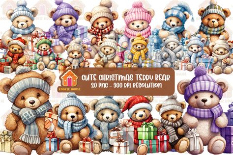 Cute Christmas Teddy Bear Clipart Png Graphic By Kookie House