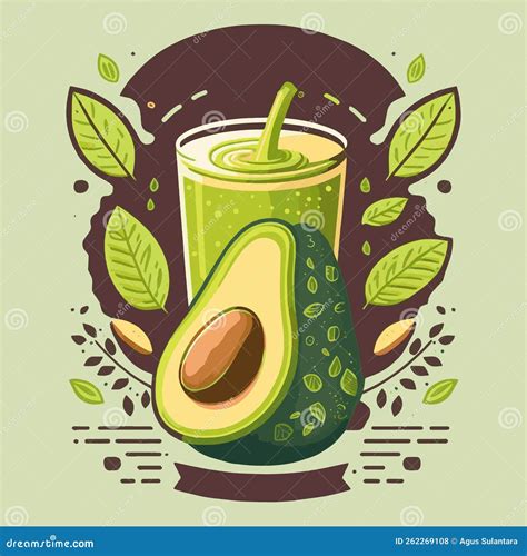 Green Avocado Juice In Jar Vector Illustration A Glass Smoothie Drink