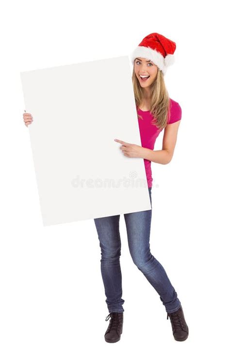 Festive Blonde Holding Large Poster Stock Photo Image Of Merr Shot