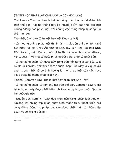 Civil Law v Ã Common Law DÒNG HỌ PHÁP LUẬT CIVIL LAW VÀ COMMON