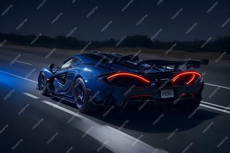 Premium AI Image | A McLaren P1 in a dark blue color speeding on a ...