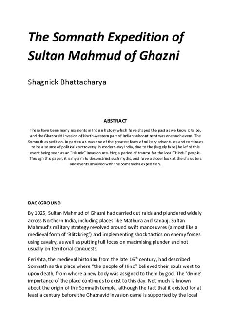 (PDF) The Somnath Expedition of Sultan Mahmud of Ghazni