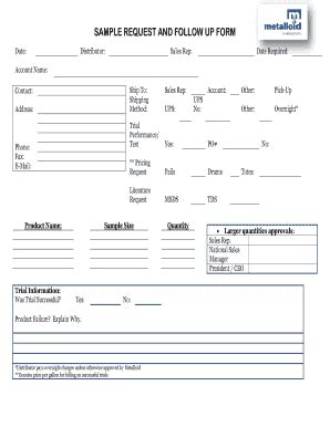 Fillable Online SAMPLE REQUEST AND FOLLOW UP FORM Fax Email Print