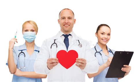 Group of Smiling Doctors with Red Heart Shape Stock Image - Image of cardiologist, coat: 46814905