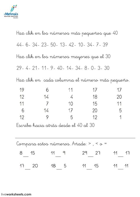 Ficha online de Numeración para 1º Puedes hacer los ejercicios online