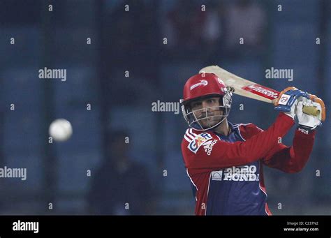 Virender Sehwag Of The Daredevils Plays A Shot During The Airtel Champions League Twenty20 Group