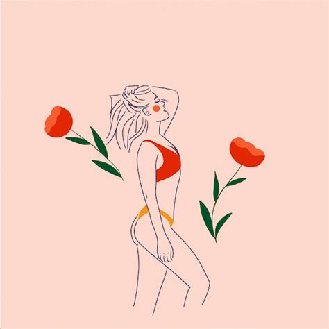 Vector mujeres jóvenes en bikini estilo de arte de línea de traje de baño Vector Premium