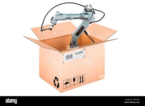 Robot Welding Inside Cardboard Box Delivery Concept 3d Rendering