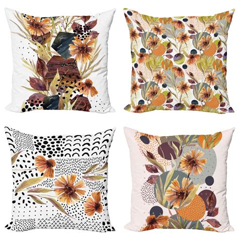 Botanical Throw Pillow Cushion Case Pack Of 4 Seasonal Foliage Flowers Herbs And Leaves In