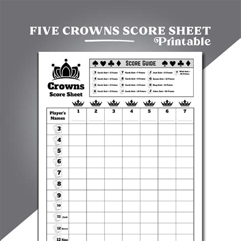 Five Crowns Card Game Score Sheet, Crowns Card Game Score Sheet, 5 ...