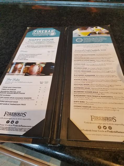 Menu At Firebirds Wood Fired Grill Pub Bar Chattanooga