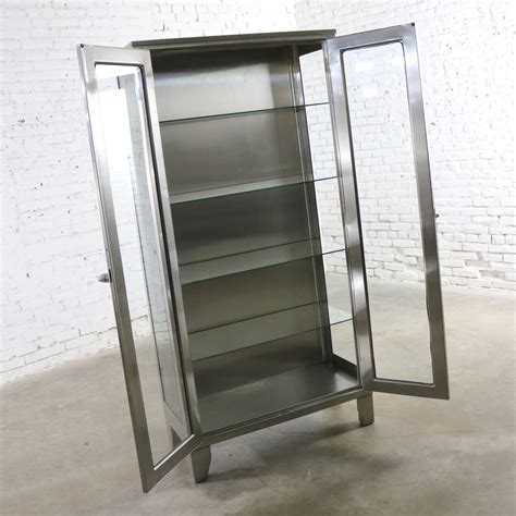 Vintage Stainless Steel Industrial Display Apothecary Medical Cabinet