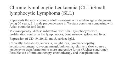 Lymphoma Chronic Lymphocytic Lymphoma Small Lymphocytic Lymphoma Ppt