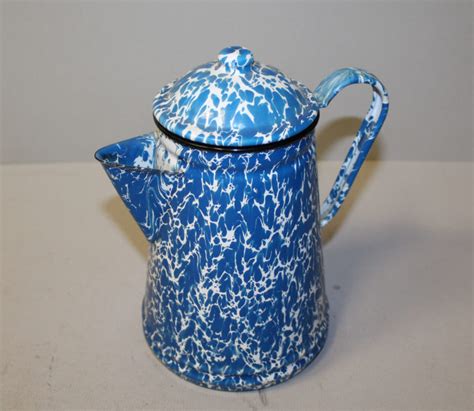 Bargain John S Antiques Antique Graniteware Blue And White Coffee Pot