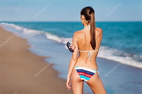 Sexy Back Of A Beautiful Woman In Bikini On Sea Background Sexy