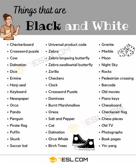 48 Things That Are Black And White In English • 7esl