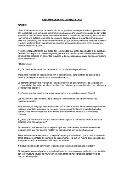 Resumen General De Psicologia Resumen General De Psicologia Pinker