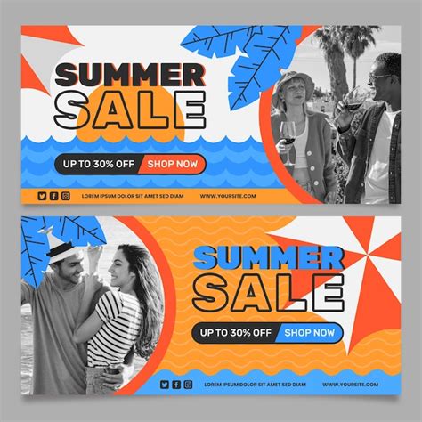 Premium Vector Flat Summer Sale Horizontal Banner Template With Photo