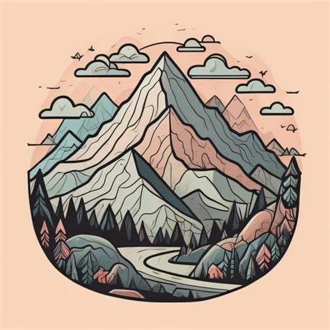 Premium AI Image A Round Illustration Of A Mountain Landscape With A