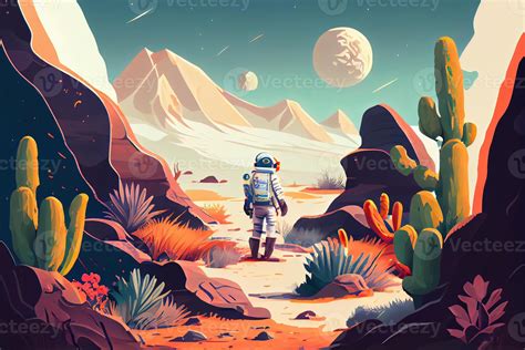 Generativo Ai Ilustración De Extraterrestre Exploración Un Extraterrestre Paisaje Con Flotante