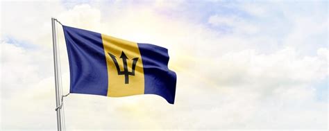 Premium Photo Barbados Flag Waving On Sky Background D Rendering