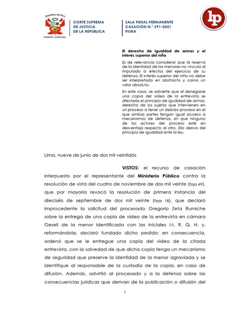 Casacion 291 2021 Piura Si Es Posible Solicitar Video De Declaración