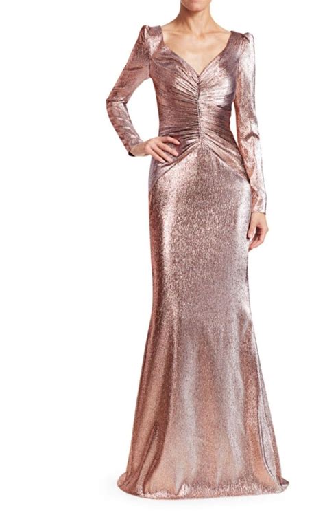 THEIA Couture Ruched Metallic Lame Gown Size 10 M Gem