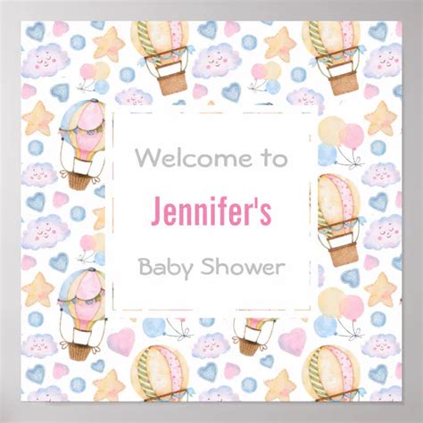Hot Air Balloon Pattern Baby Shower Poster Zazzle
