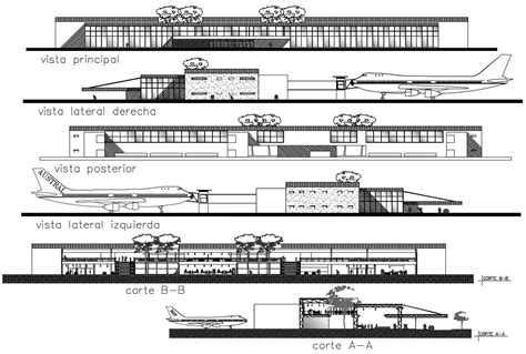 Airport elevation CAD drawing download - Cadbull