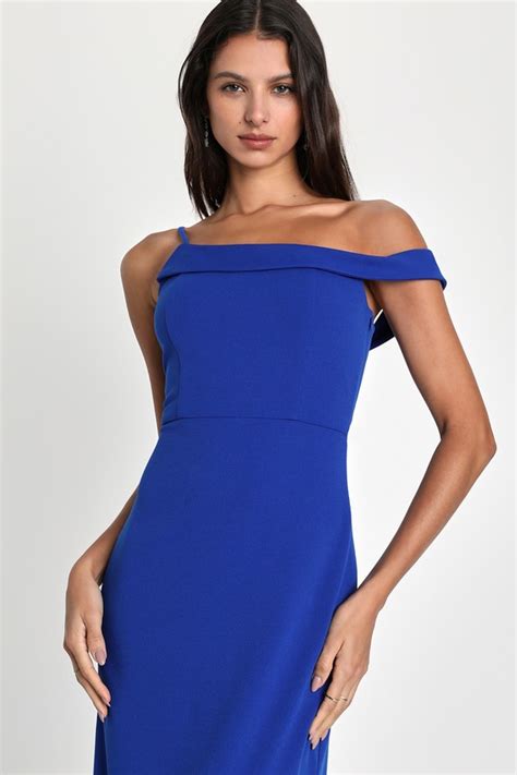 Royal Blue Midi Dress One Shoulder Dress Asymmetrical Dress Lulus