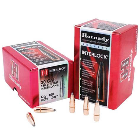 HORNADY 30 Cal 308 180 GR InterLock BTSP Bullets 100 SA SHOOTER