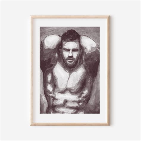 Homoerotic Drawings Gay Art Queer Artist Home Gifts For Couples Nude Male Painting