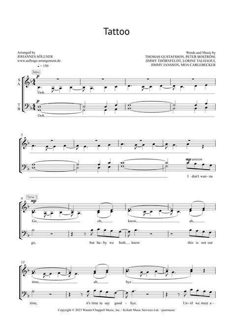 Tattoo Arr Johannes S Llner By Loreen Sheet Music For Satb Choir At