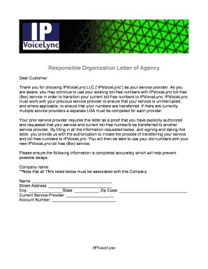 Fillable Online Responsible Organization Letter Of Agency