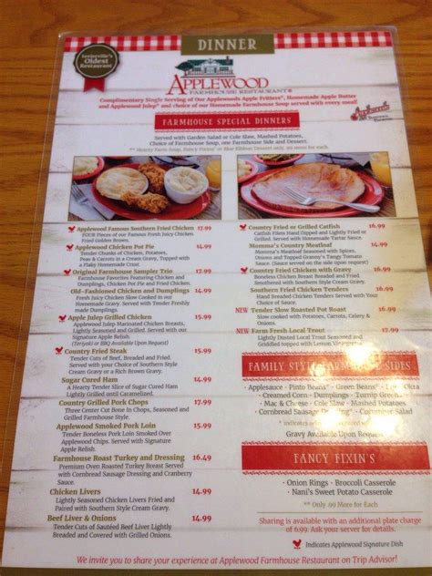 Menu At Applewood Farmhouse Restaurant Sevierville