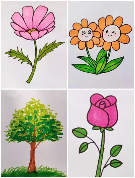 Flower Drawing With Color Easy And Beautiful
