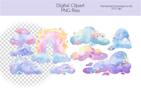 Clouds Clipart / Weather Clipart / PNG Files / Instant Download - Etsy