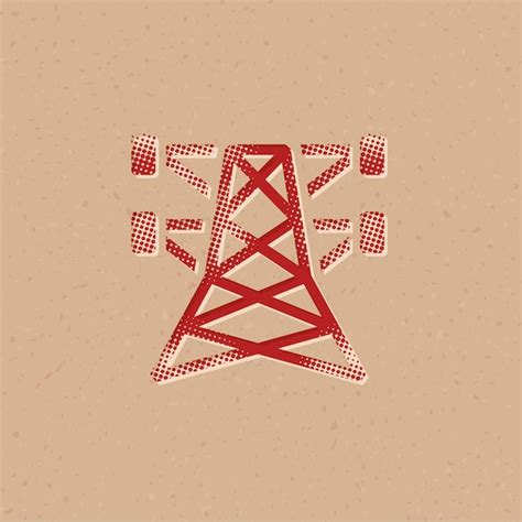 Pylon Halbton Stil Ikone Mit Grunge Hintergrund Vektor Illustration