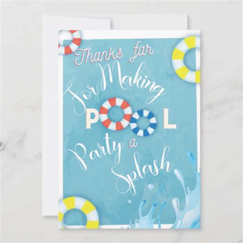 Pool Party Thank You Card Zazzle