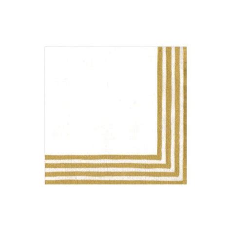 Caspari Border Stripe Paper Linen Cocktail Napkins Gold And White 15 Per Pack Linen Cocktail